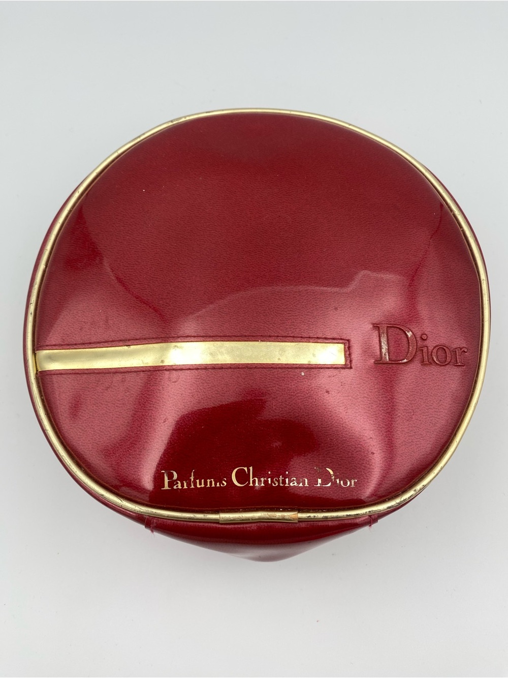Dior Red Round Cosmetic Case with Gold Trim
